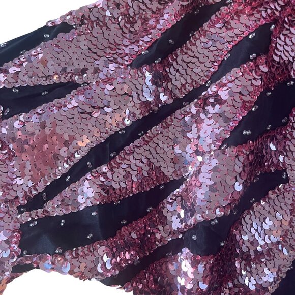 Vintage Womens Top Size 44 Pink Handmade Beaded Sequin Flame Pattern Pure Silk - Picture 4 of 13